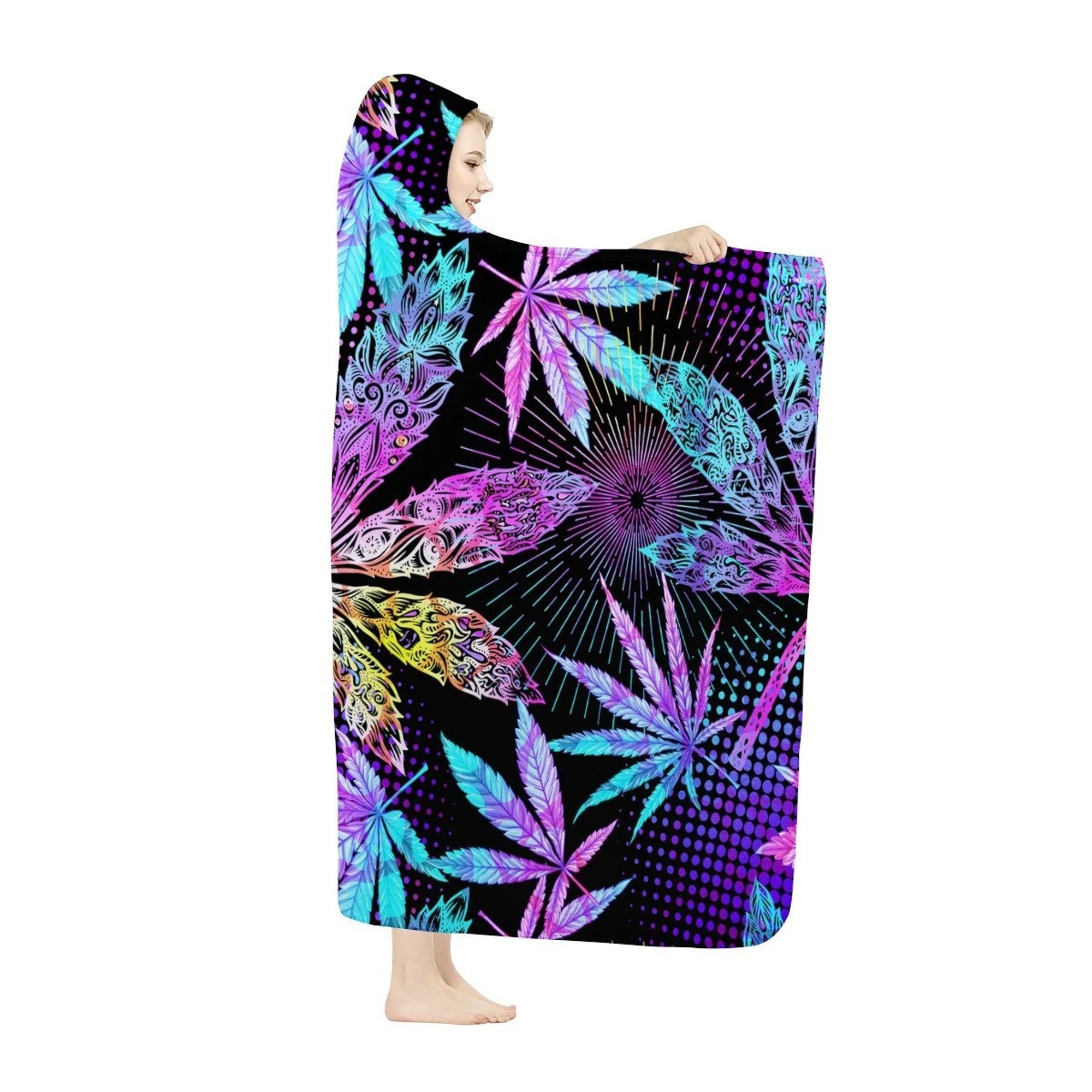 Trippy Cannabis Hooded Blanket