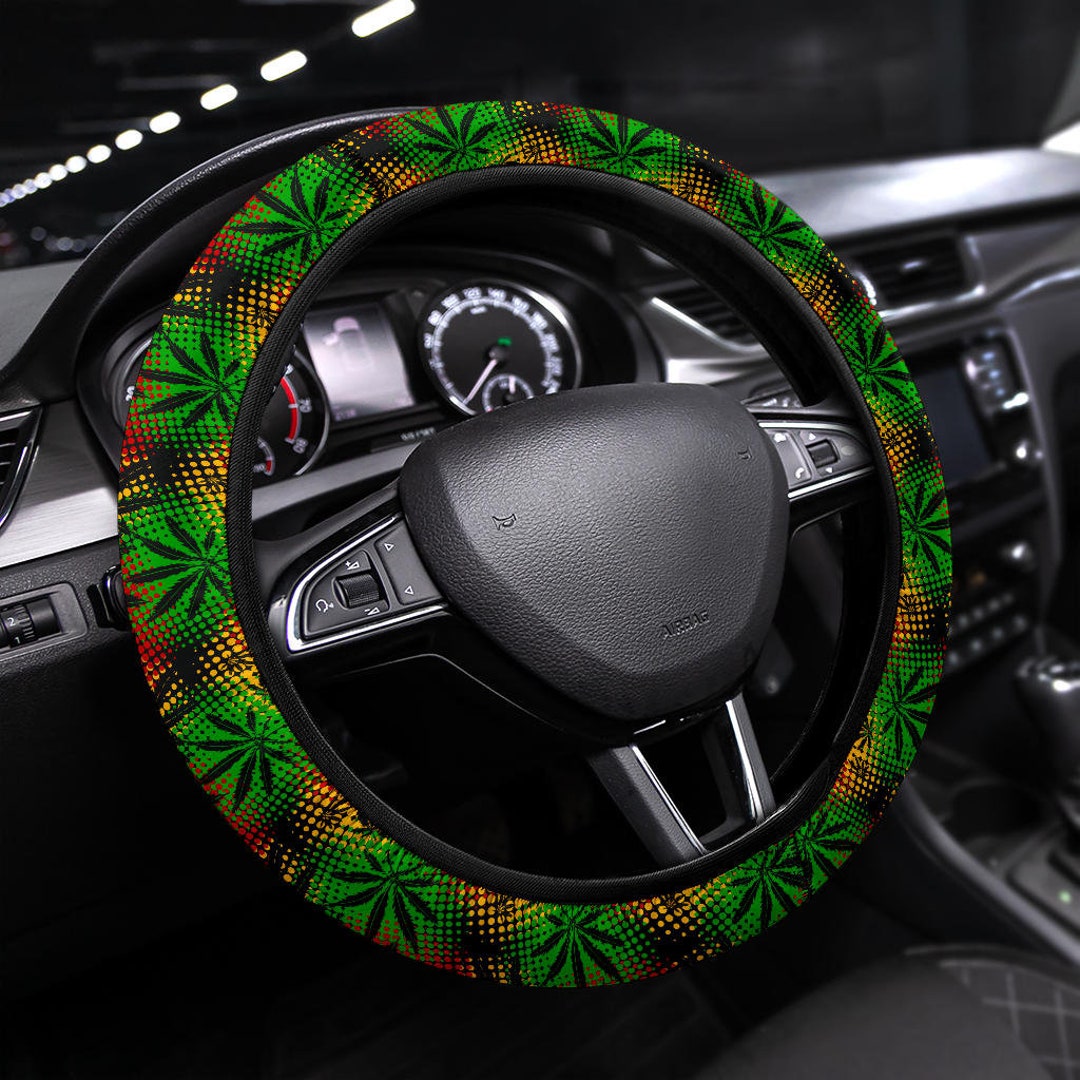 Rasta Cannabis Steering Wheel Cover Jamaican Inspired Marijuana Stoner