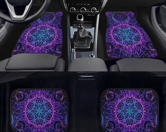 Sacred Geometry Car Floor Mats - Psychedelic Mandala Lotus, Spiritual Colorful, Meditation Chakra, Hippie Funky Vibrant Car Accessories