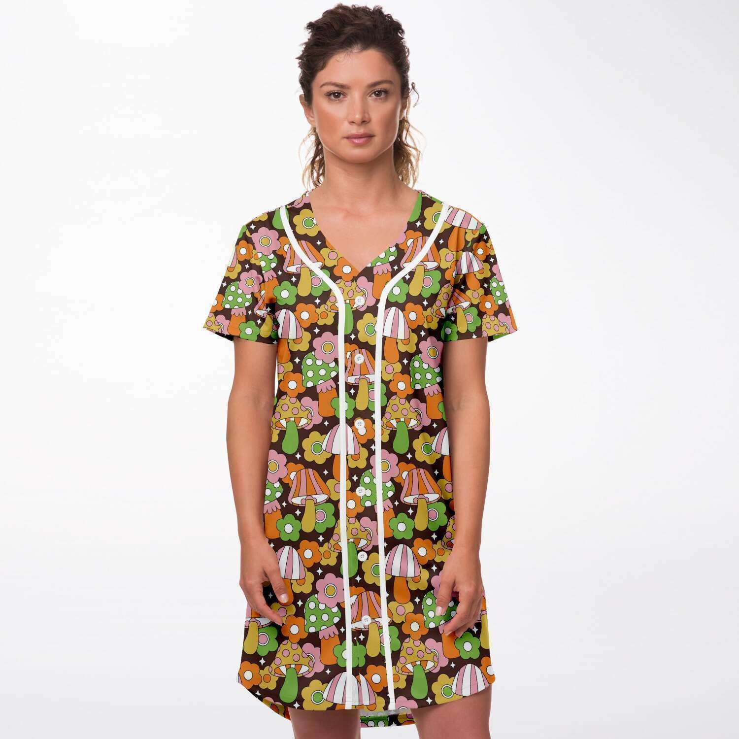 Retro Hippie Mushrooms Baseball Jersey 
