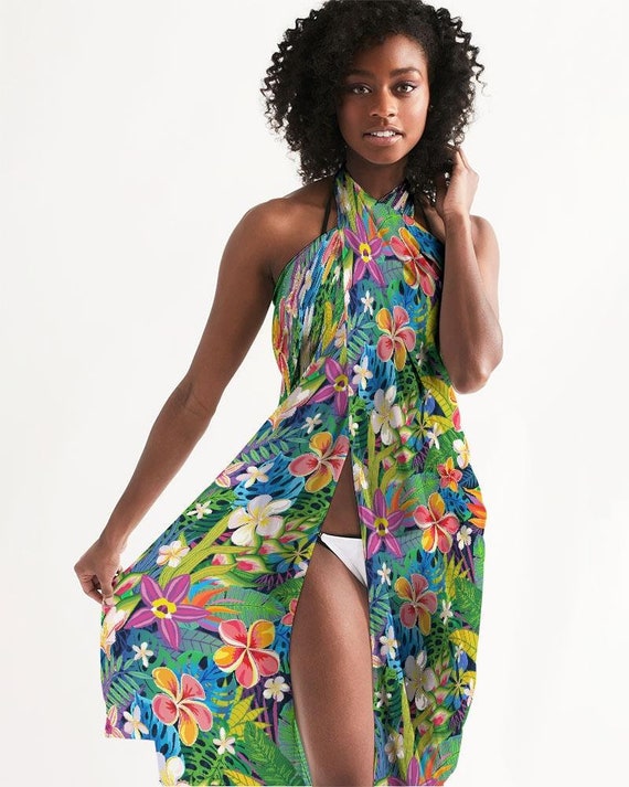 Buy Tropical Floral Swim Cover up Sarong Beach Wrap, Hawaii Beach