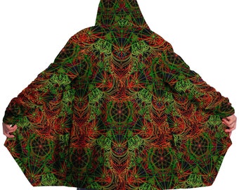 Sacred Anahata Mandala Cloak - Festival Outfit, Burning Man, Warm Cozy Trippy Hoodie, Wizard Cloak, Hooded Rave Cape, Sacred Geometry