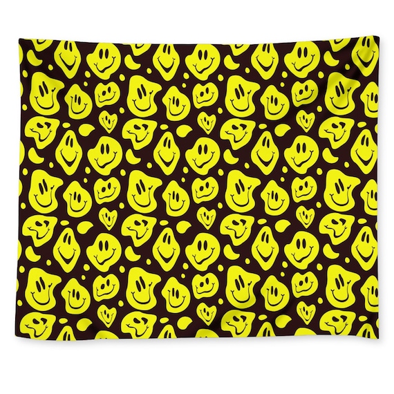 Melting Smiley Faces Drip Wall Tapestry Stoner Dorm Room Decor