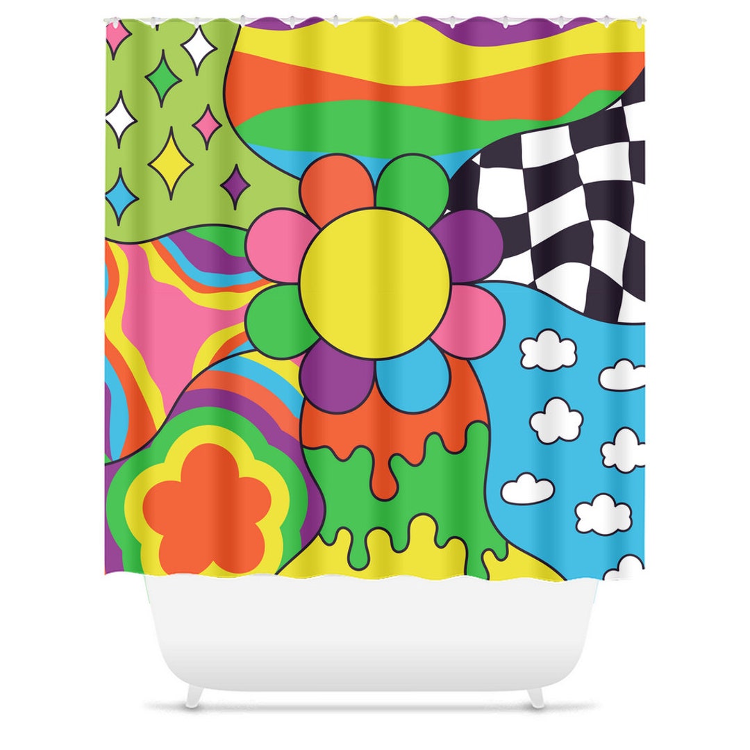 Trippy 60s Hippie Shower Curtain Colorful Funky Nostalgic Etsy