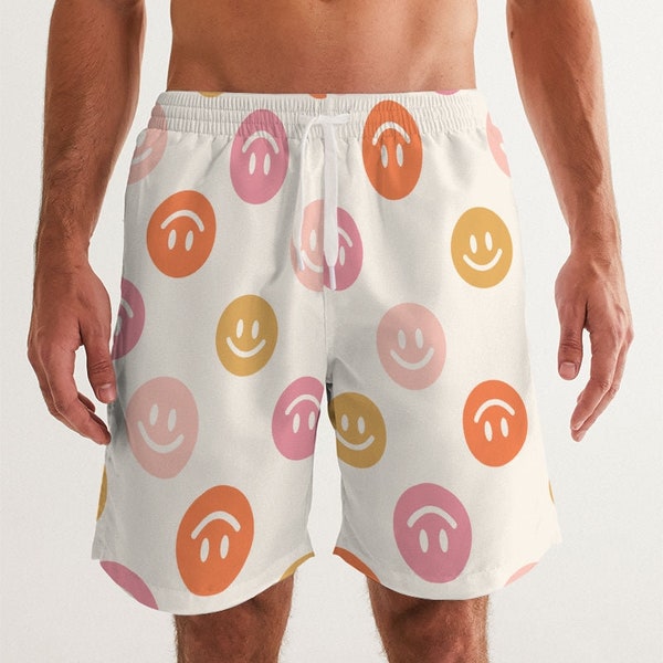Retro Smiley Face Maillot de bain pour hommes - Happy Face Lounge Shorts, Vacances d’été, Short de plage, 70s 80s vintage Couleurs, Boy Festival Bottoms