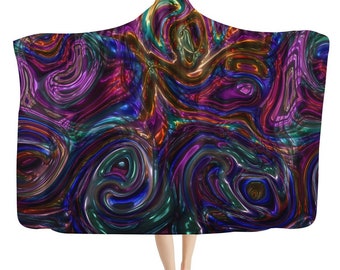 Magic Nights Hooded Blanket - Trippy Rave Blanket, Sherpa Colorful Festival Fashion, Warm Cozy Cuddle Blanket, Nebulous Nightsky Cosmos