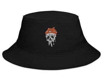 Drippy Melting Skull Bucket Hat - Psychedelic Rave Hats, 90s Y2k Aesthetic, Melted Face, Trippy Skeleton, Stoner Gifts, Tripping Balls