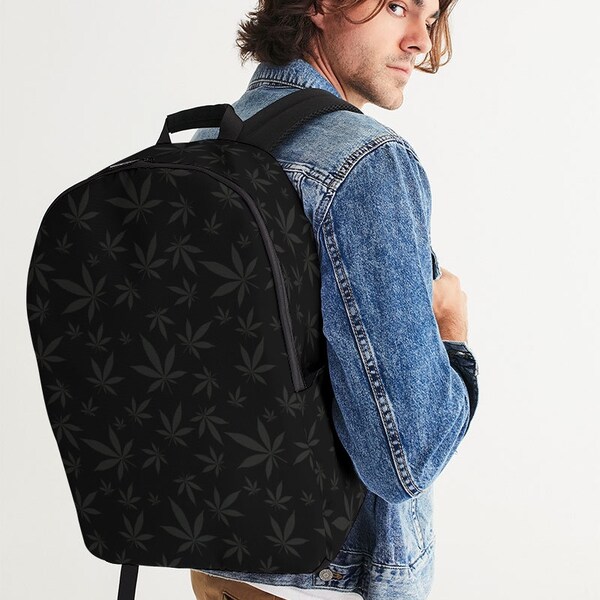 Stoner Marijuana Cannabis Leaves Large Backpack - 420 Weed Enthusiast, Pothead School Bag, Maryjane Pattern, Large Laptop Bag, Dispensary