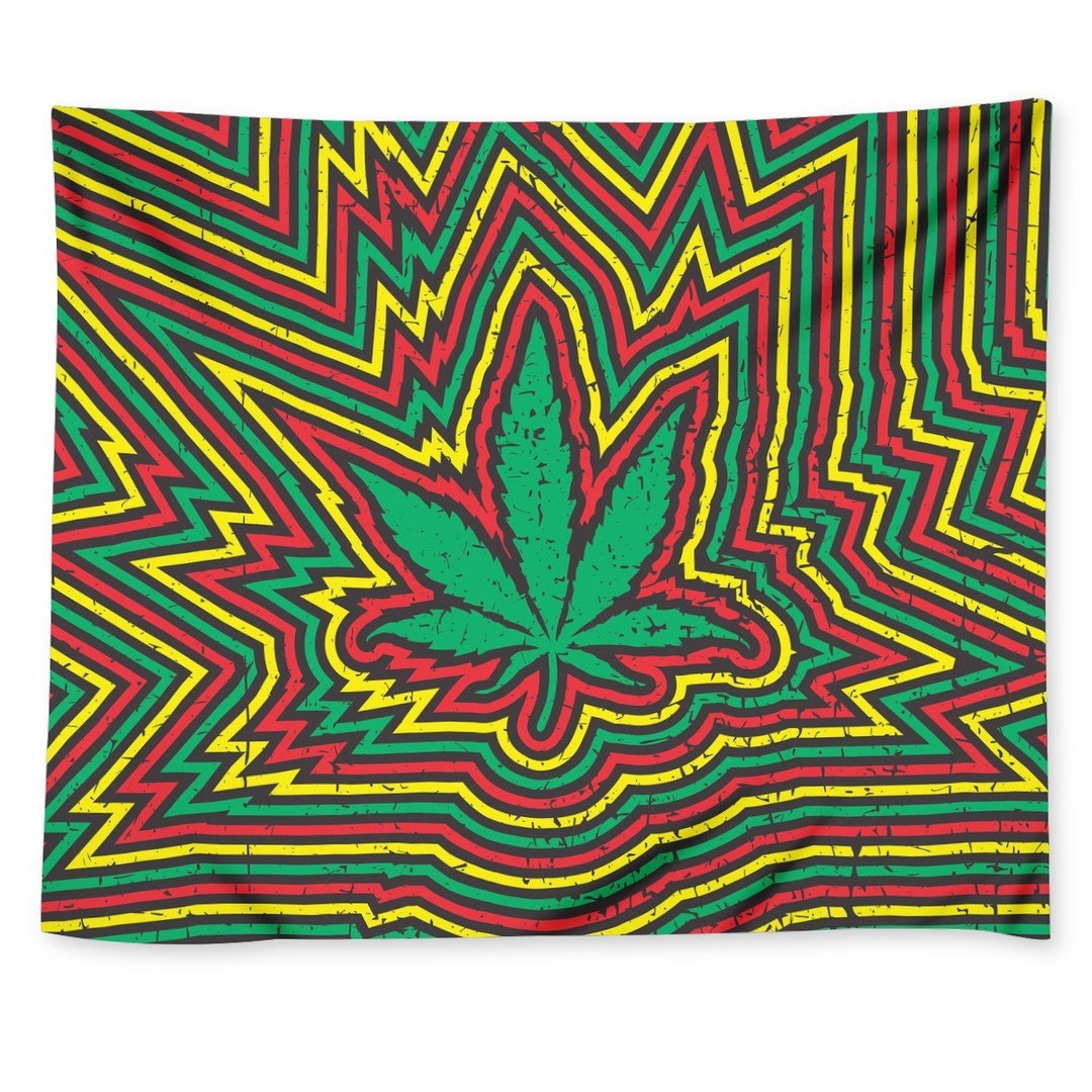 Rastafarian Cannabis Wall Tapestry Stoner Weed Art, Marijuana Leaf