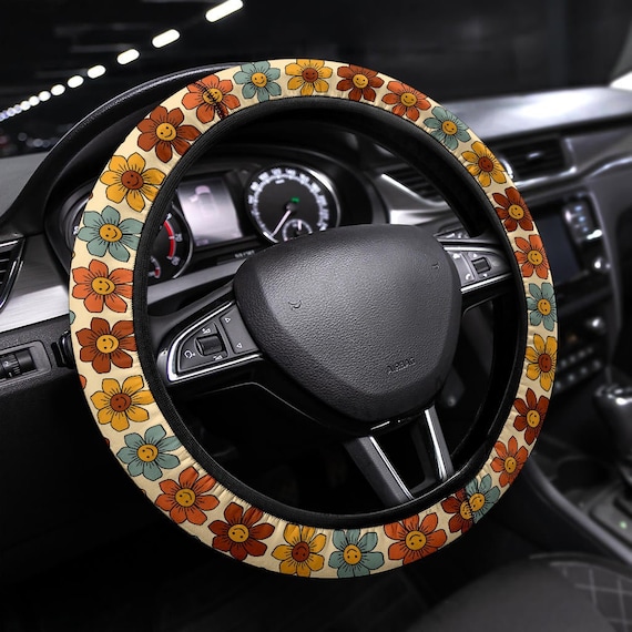 Autumn Brown Floral Steering Wheel Cover Fall Floral Steering 