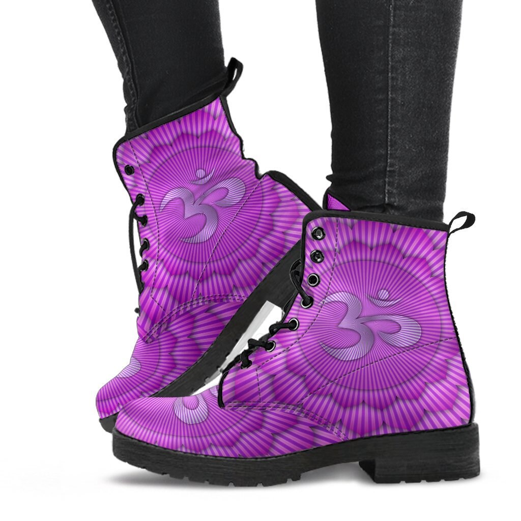 Crown Sahasrara Chakra Purple Leather Boots, Spiritual Shoes, Yoga Fashion Footwear, Vegan Leather, Classic Boots, Festival Apparel