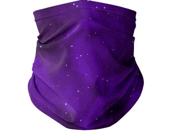 Purple Space Nebula Neck Gaiter - Festival Mask, Outerspace, Dust Mask, Neck Warmer Snood, Washable Reusable Dual Layer