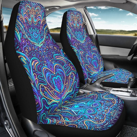 Psychedelic Blaue Auto Sitzbezüge Bunte Sitzbezüge, lebendige Trippy Print,  Rave Auto Zubehör, Custom Front Auto Sitzbezüge - .de