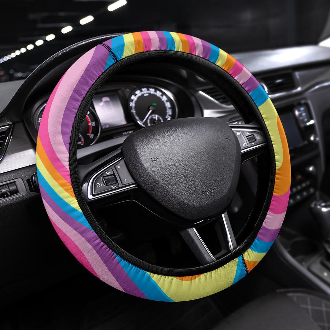 Groovy Retro Hippie Steering Wheel Cover Free Spirit, Boho Girl Car