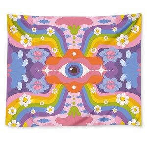 Groovy hippie retro psicodélico ojo pared tapiz 60s, 70s, 80s Good Vibes, Flower Power, Woodstock Festival, College Dorm Art Tapstries imagen 1