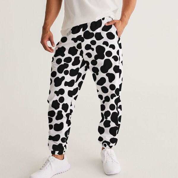 Black Cartoon Cow Print Men's Joggers