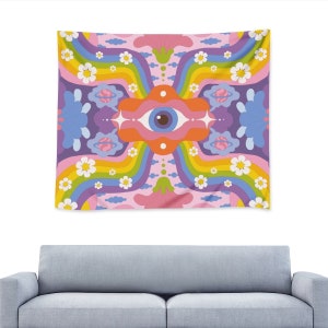 Groovy hippie retro psicodélico ojo pared tapiz 60s, 70s, 80s Good Vibes, Flower Power, Woodstock Festival, College Dorm Art Tapstries imagen 2