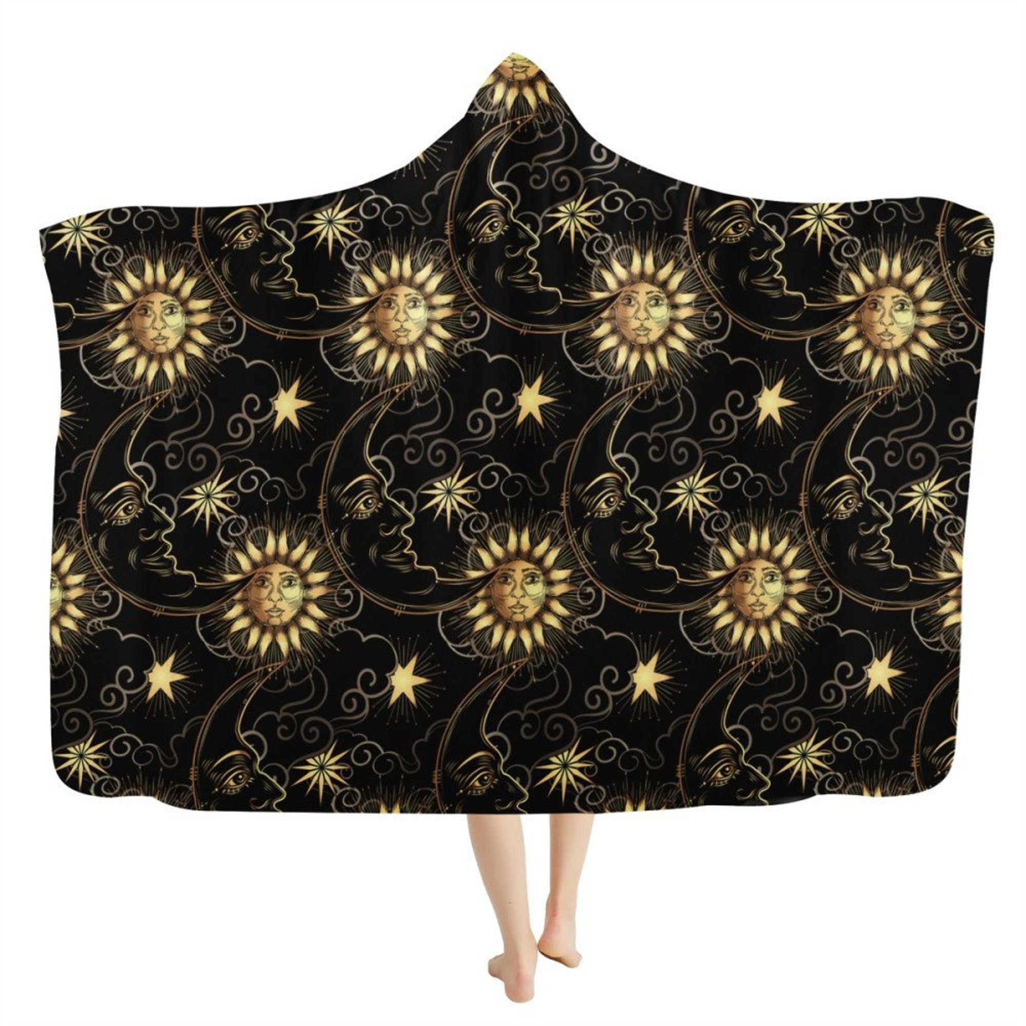 Discover Boho Sun And Moon Pattern Hooded Blanket