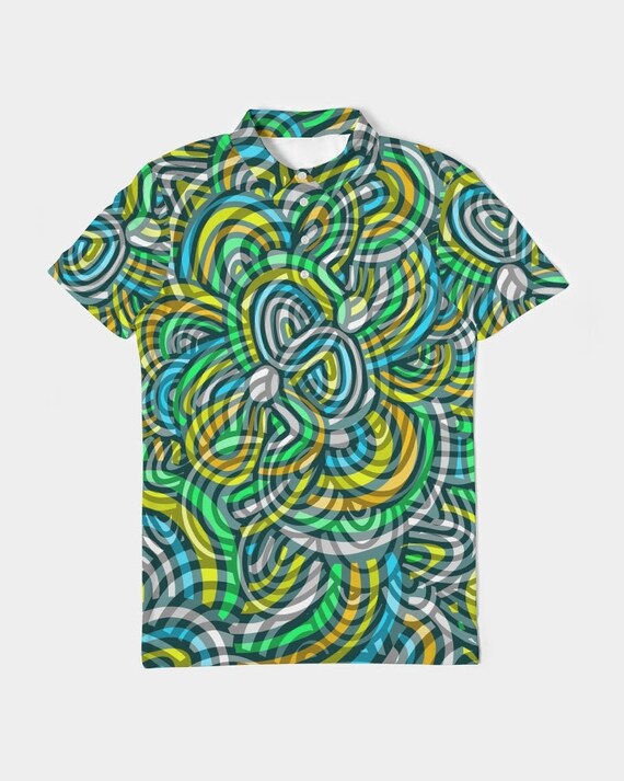 Trippy Green Mens Polo Slim Fit Short Sleeve Crazy Golf Shirt