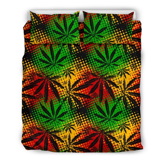 Rasta Ganja Jamaican Bedding Set Stoner Dorm Room Marijuana Etsy