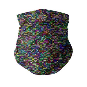 Trippy Isometric Festival Neck Gaiter + Filter - Psychedelic Neck Mask, Techno Gaiter, Rave Snood, Washable Reusable Dual Layer, Psytrance