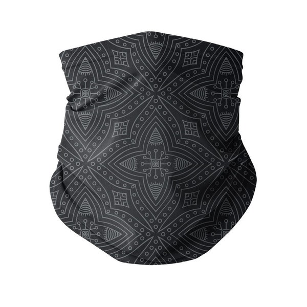 Gaiter géométrique supérieure de cou + filtre - modèle gris élégant, bandana géométrique de Balaclavas, mode de festival, double couche réutilisable lavable