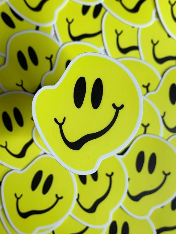Happy Face Sticker Trippy Emoji Distorted Melting Face Etsy Singapore