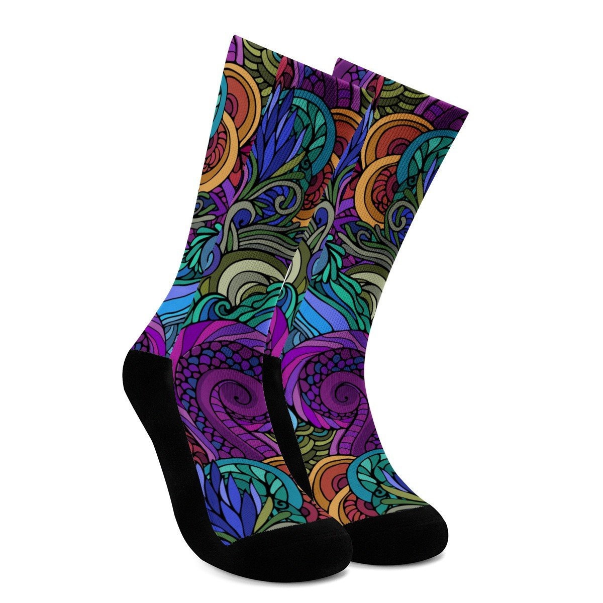 70s Hippie Doodle Crew Socks Hippie Socks Novelty Colorful | Etsy