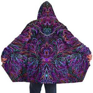 Shamanic Magick Psychedelic Cloak - Trippy Pattern, Warm Cozy Oversized Hoodie, Festival Cloak, Hooded Cape Cloak