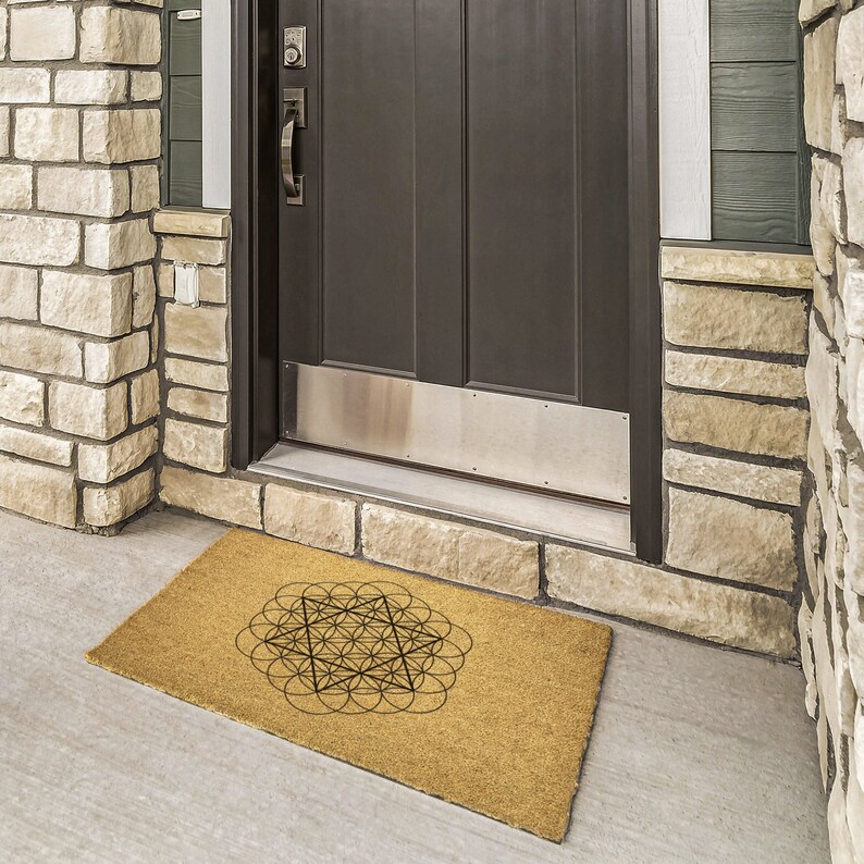 Star of David & Flower of Life Sacred Geometry, Symbol Of Creation, Yoga Studio Gift, Coir Door Mat, Geometric Decor, Porch Mat, Patio Rug image 2