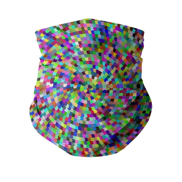 Colorful Spiral Pixel Neck Gaiter + Filter - Masque de cou pixel, Gaiter multicolore, Rave Snood, Réutilisable lavable, Réchauffeur de cou de festival