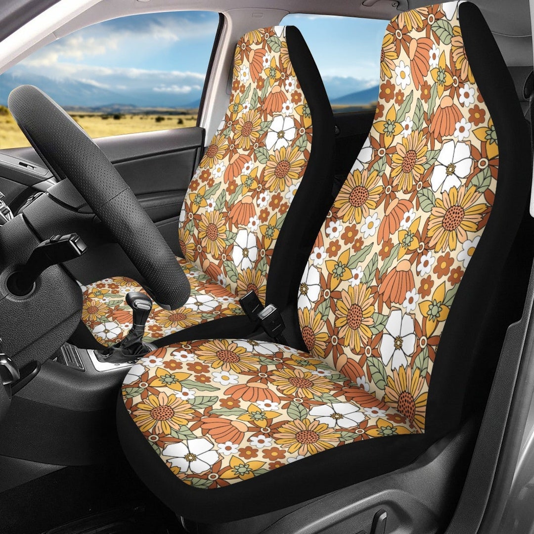 Retro Flower Power Auto Sitzbezüge Schicke Vintage Hippie Floral Print  Automobile, Retro AutoZubehör, Stilvolle Cottagecore Auto Sitzbezüge -  .de