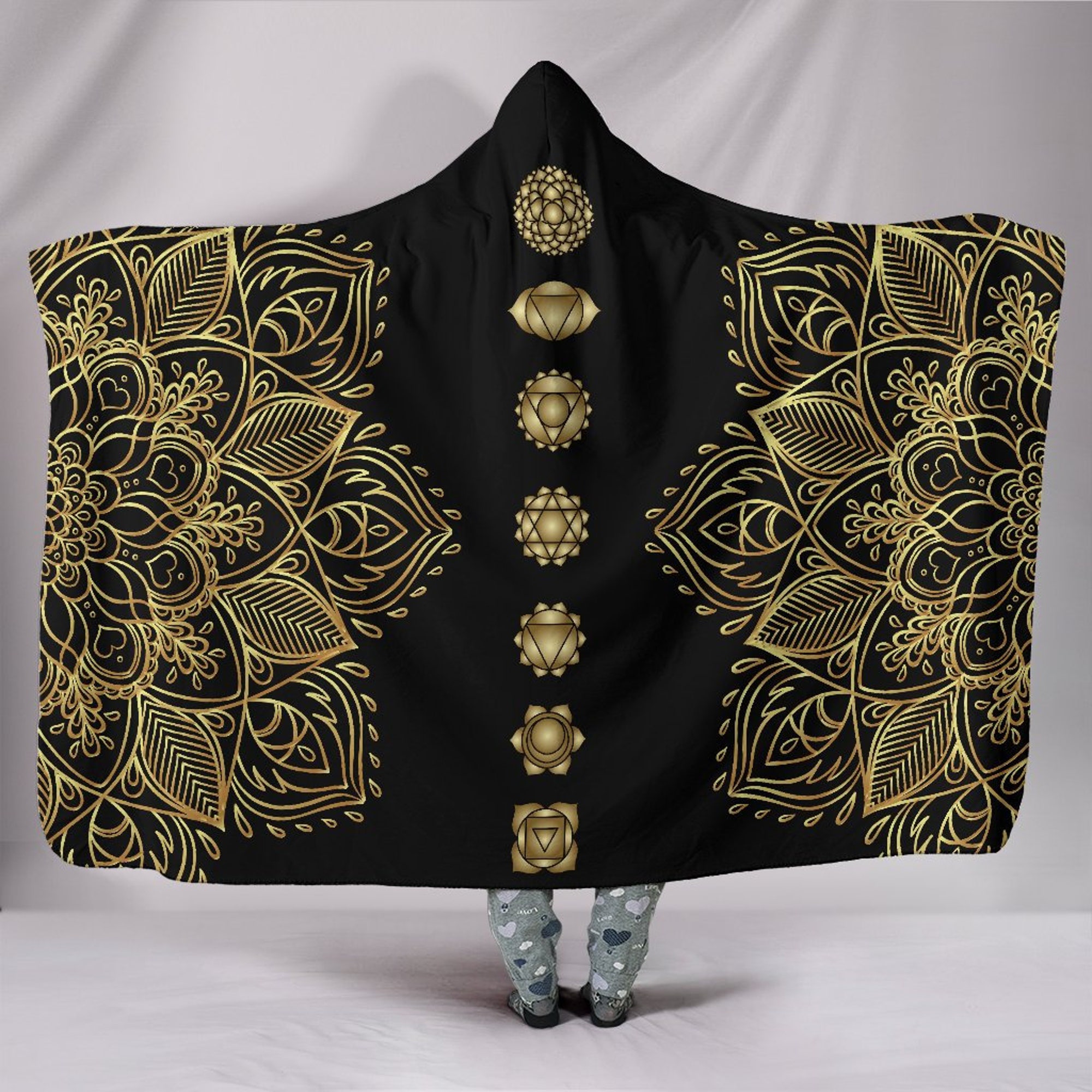 Discover Seven Golden Chakras Mandala Hooded Blanket
