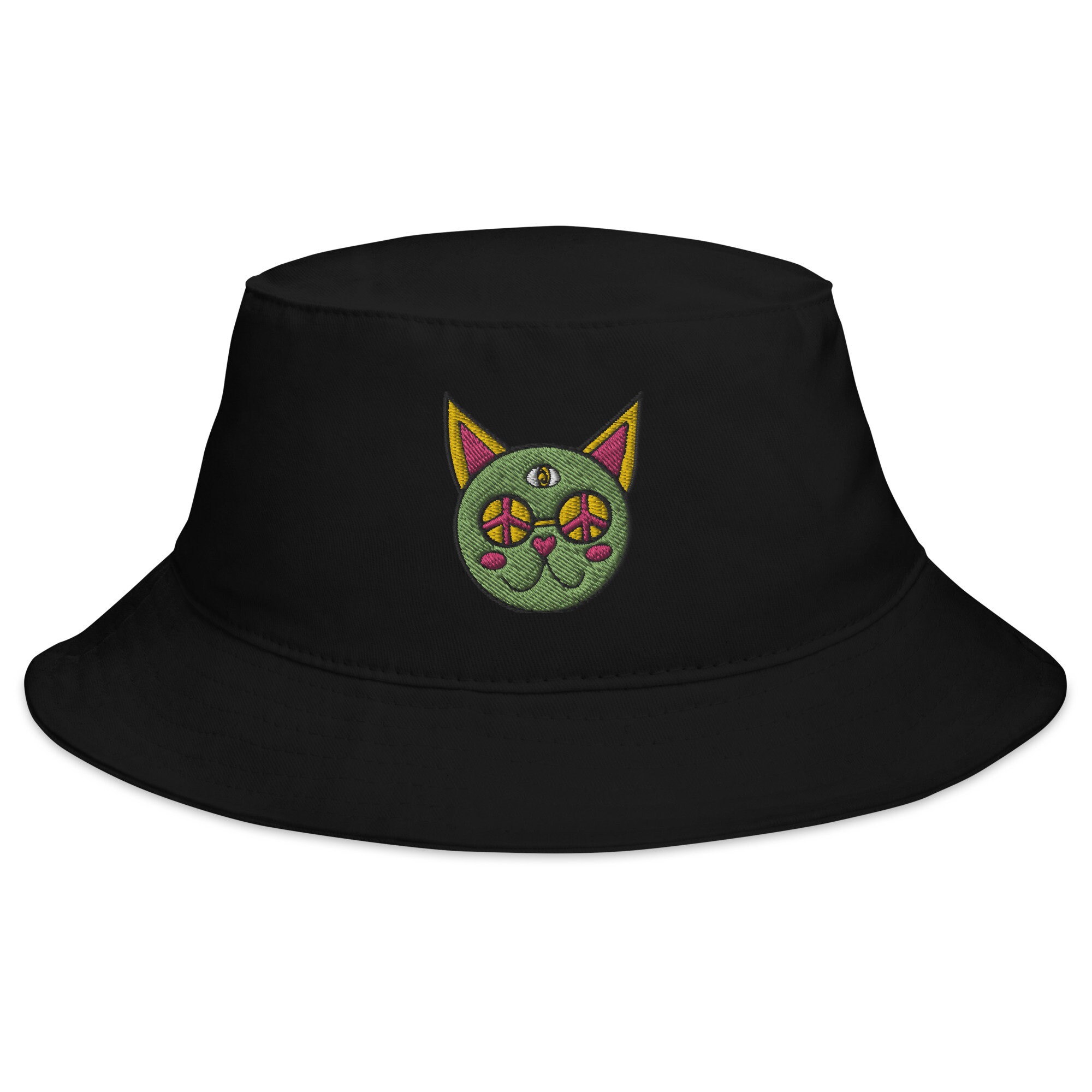 Trippy Hippie Cat Bucket Hat 60s 70s 