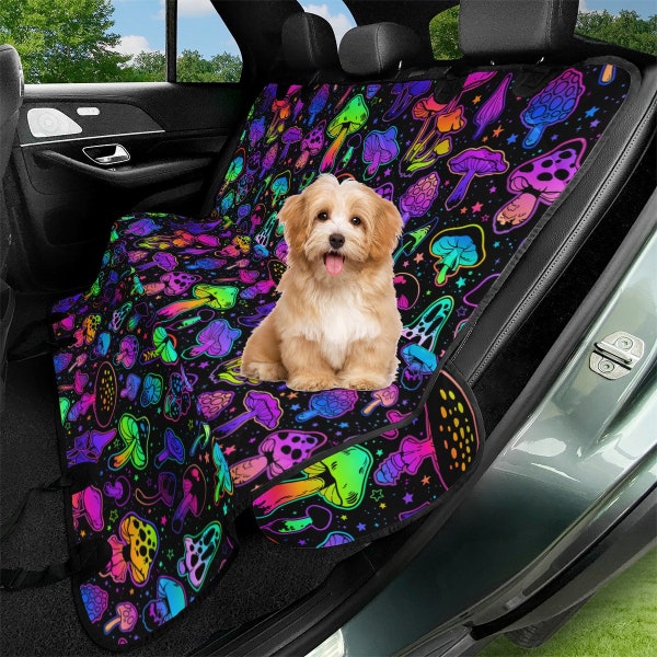 Magic Mushrooms Glow Pet Seat Covers - Psychedelic Automotive, Trippy Backseat Dog Hammock, Dog Travel Seat Protector, Seat Covers For Truck