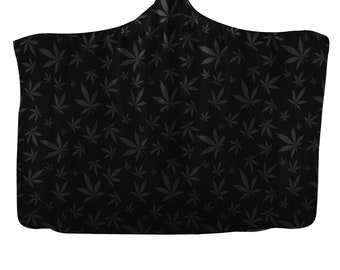 Stoner Marijuana Cannabis Leaves Hooded Blanket - 420 Festival Blanket, Weed Pattern, Kush Throw Blanket, Stoners Gift, Wearable Blanket