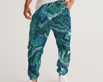 Turquoise Tempest Trip Men's Track Pants - Rave Wardrobe, Trippy Clothing, Male Festival Outfit, Vibrant Color, EDM Pants Man, Streetwear