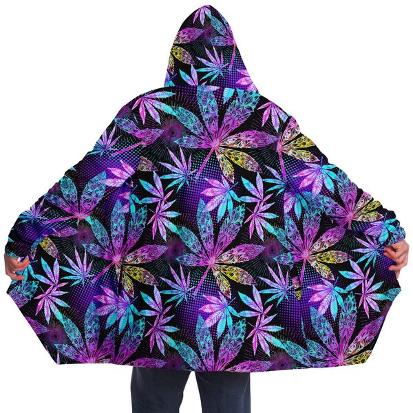 Trippy Cannabis Psychedelic Festival Cloak - Weed Kush Stoner, Smoke Session, 420 Celebration Oversized Hoodie, Festival Cloak, Hooded Cape