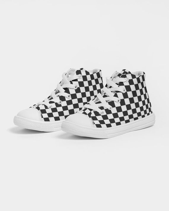 Buy Checkered Black White Kids Hightop Canvas Shoes Checkerboard