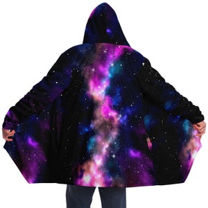 Nebula Galaxy Fantasy Dream Cloak - Outerspace Milky Way, Warm Cozy Oversized Trippy Hoodie, Hooded Cape Cloak, Festival Outfit, Rave Jacket