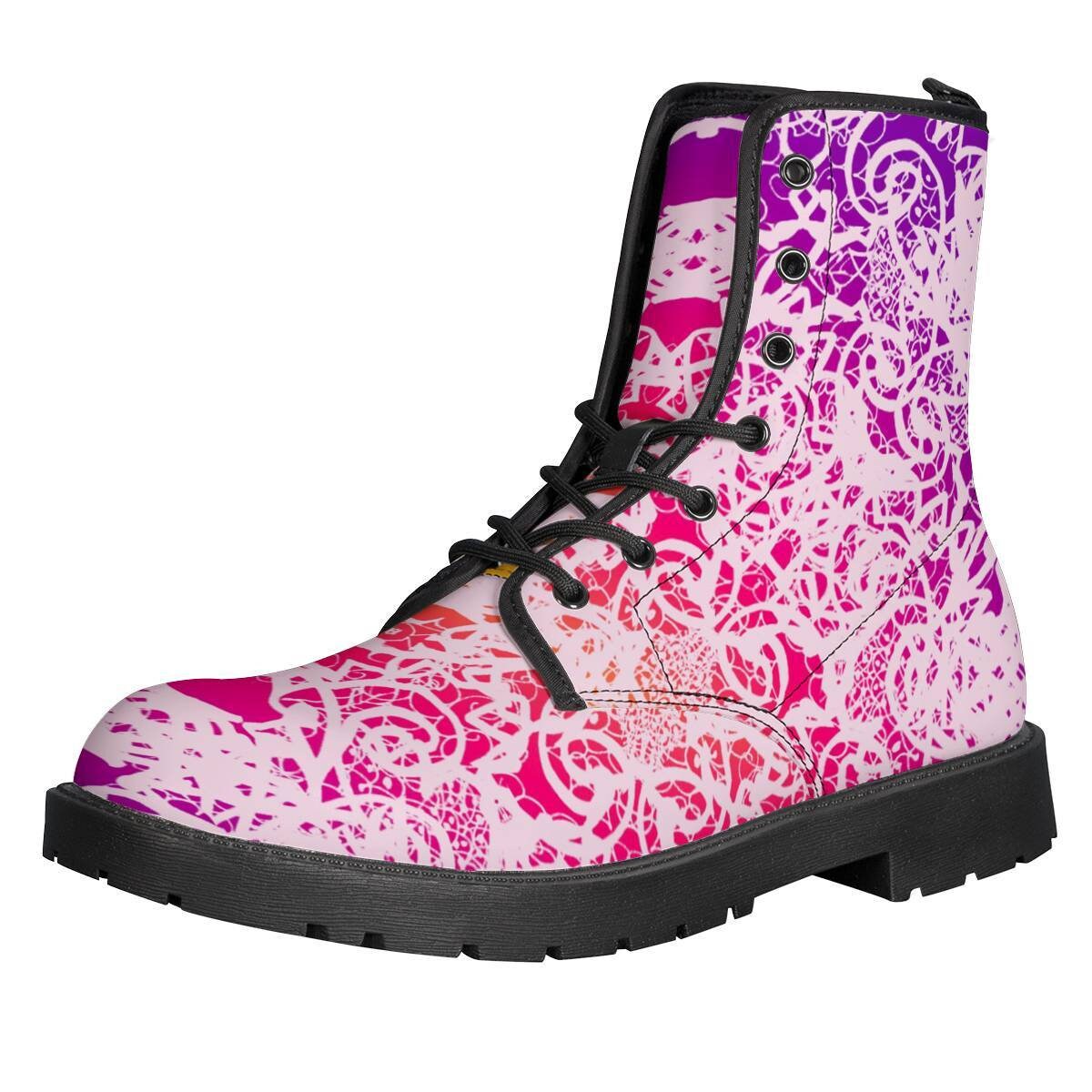 Roze Vogue Vibe Leren Laarzen dames Roze \u0026 Paarse Damask - Etsy Nederland