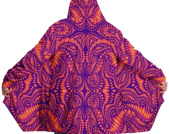 Trippy Trance Rave Cloak - Rad Festival Robe, Psychedelic Mandala, EDM, Burning Man, Warm Cozy Oversized Hoodie, Cloak With Hood