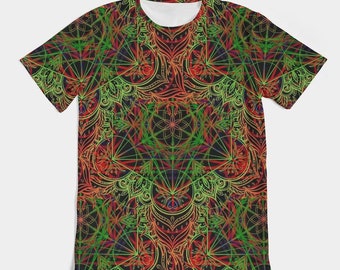 Sacred Anahata Mandala Men's Tee - Psychedelic Geometric, Rave Shirt, Festival Clothing, Psy Wear, Trippy Fashion, All Over Print