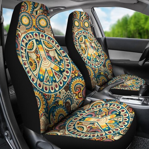 Hippie Peace Symbol Car Seat Covers - top Colorful Bohemian, Hippie Bus, Peace Sign Car Seat Protectors, Hippie Car Accessories, Gift For Hippie