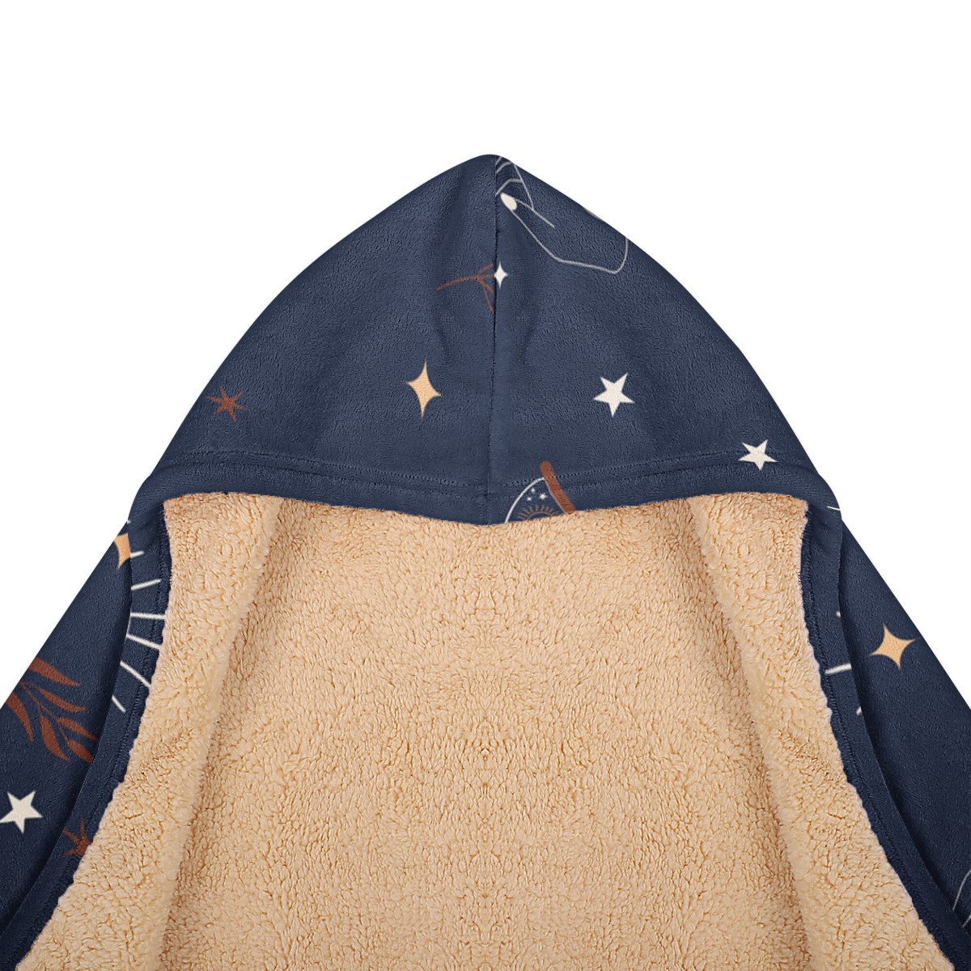 Esoteric Moon Phases Alchemy Stars Hooded Blanket - Crescent Moon, Artistic Trendy Chic Fashion, Tarot Blanket, Warm Wearable Hoodie