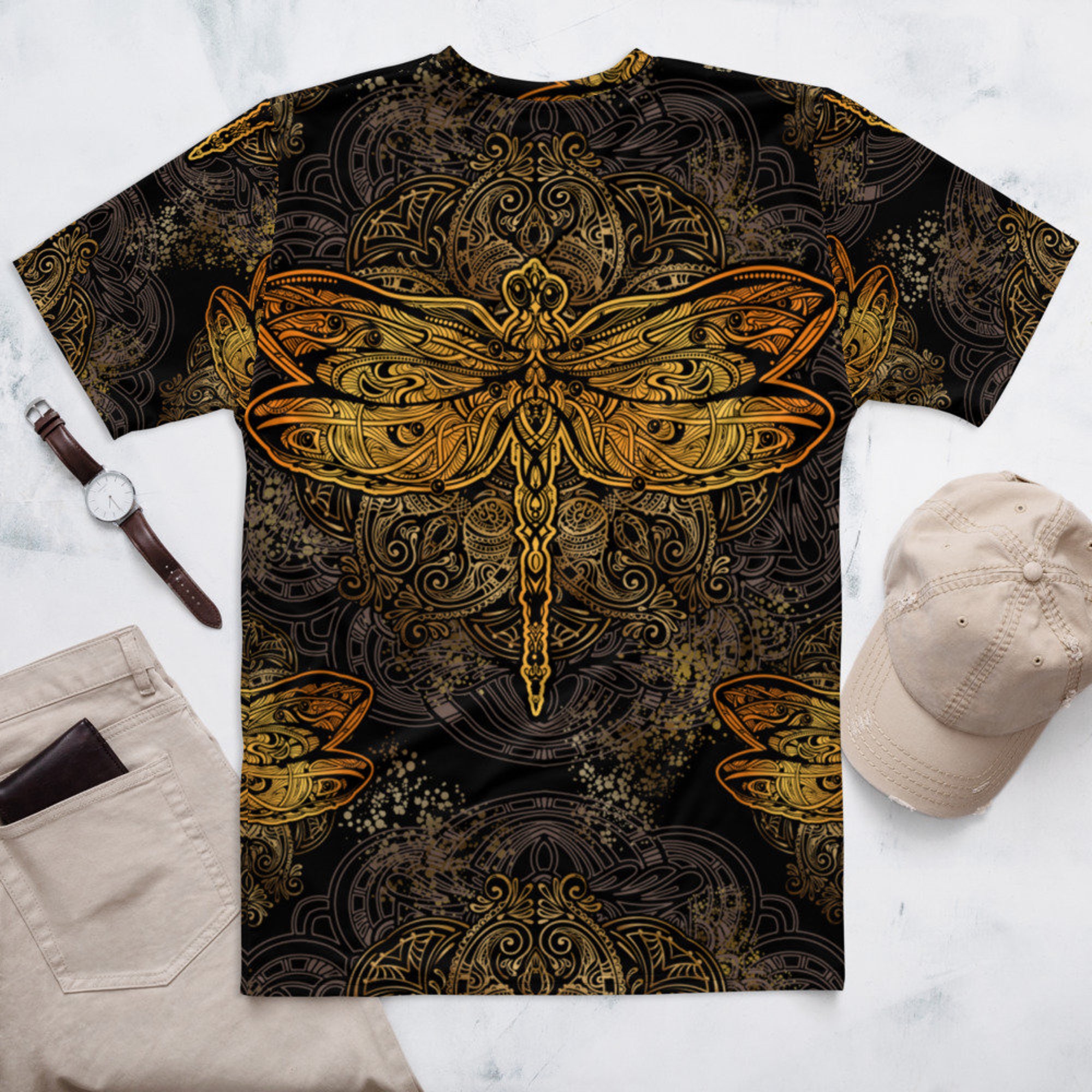Gold Dragonfly Mandala 3D T Shirt