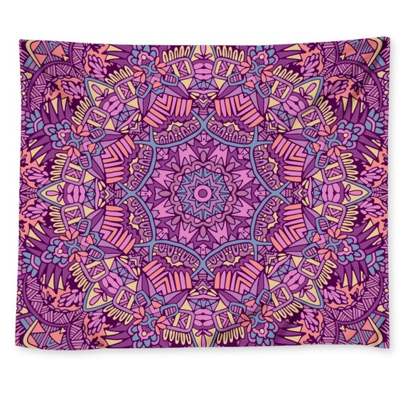 Purple Floral Medallion Wall Tapestry Bohemian Mandala Tapestry
