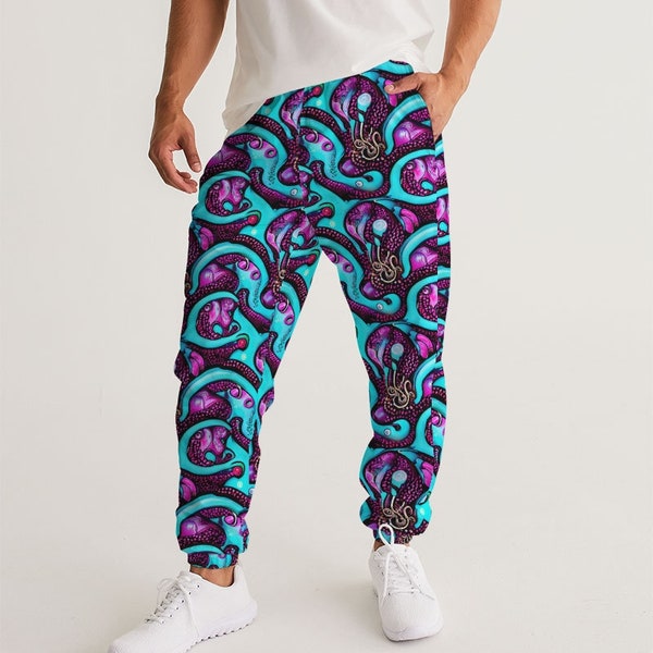 Octopus Tentacles Trip Men's Track Pants - Trippy Psychedelic Animal Clothing, Male Festival Bottoms, EDM Ravewear, Aesthetic Streetwear