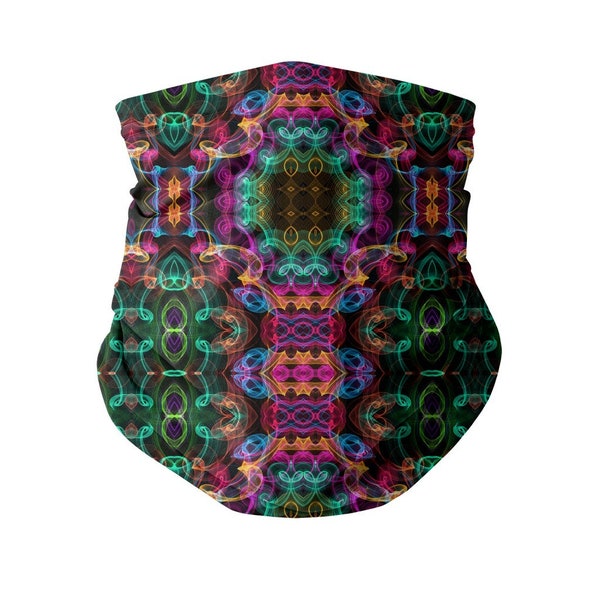 Psychedelic Abstract Flow Neck Gaiter + Filter - Rave Bandana, Techno Face Mask, Trippy Gaiter, Festival Neck Warmer, Washable Dual Layer