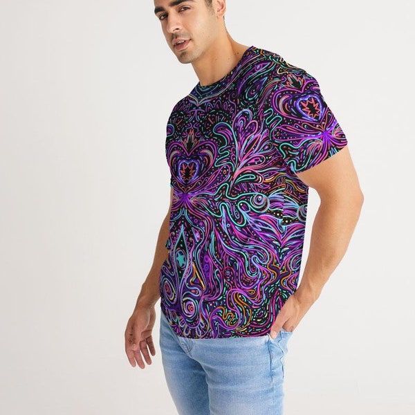 Shamanic Magick Psychedelic Men's Tee - Trippy Festival Shirt, Ayahuasca Sacred Geometry, EDM Clothing, Psytrance, Shaman All Over Print